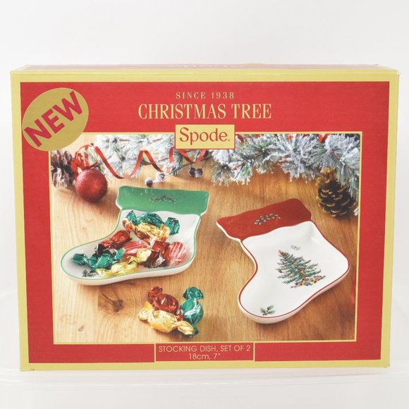Spode Christmas Tree Stocking Dishes New in Box - Picture 3 of 11